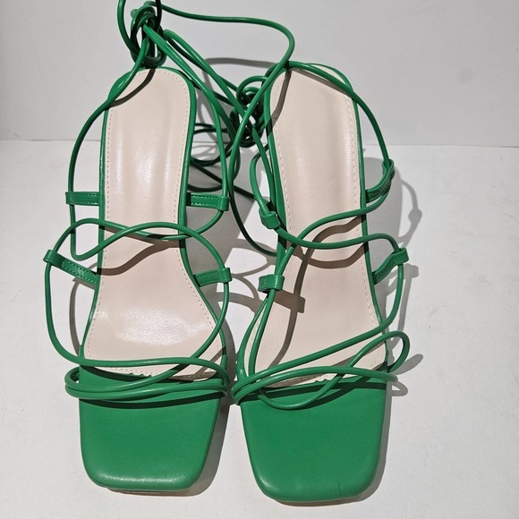 NWOT Lib Collection Gladiator Lace Up Transparent‎ Heel Sandals Strappy 40 Green - Picture 5 of 11